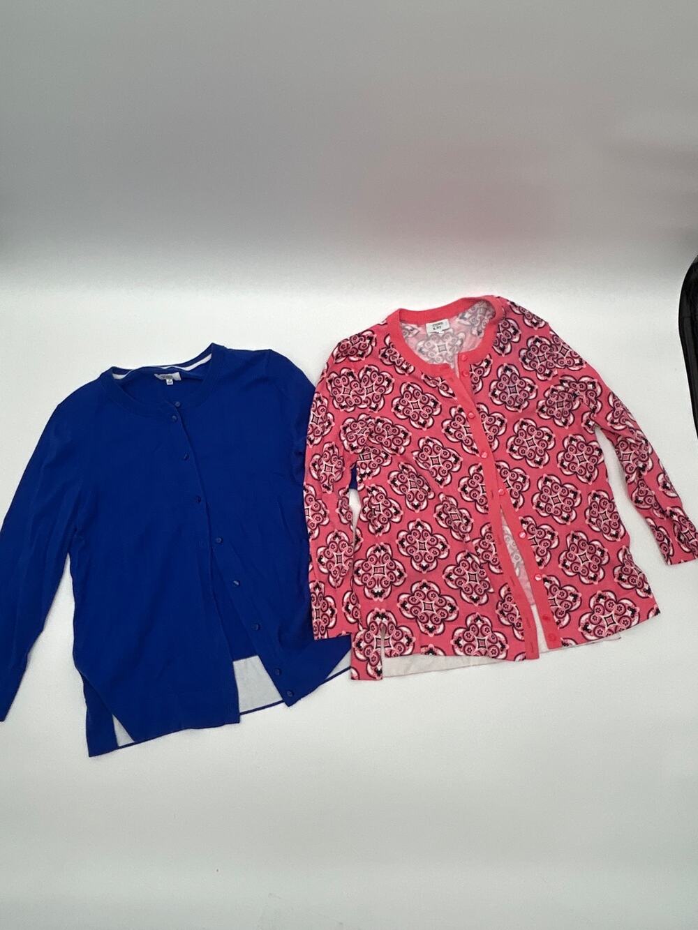 Crown & Ivy Cardigan Lot of 2 Size Med Blue Pink Button Front Preppy Twee
